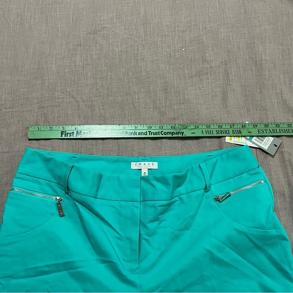 NWT Chaus New York turquoise trousers Plus Size 16 Zipper Pocket Business Party - Picture 4 of 7